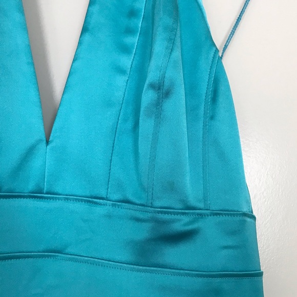 Teal sateen bodycon halter dress - Picture 3 of 5